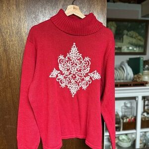 Red Vintage Christmas Holiday Sweater Northstyle XL red snowflake embroidered A6